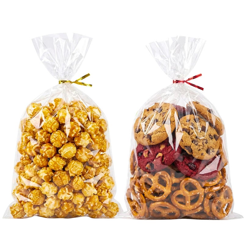 Morepack 6x9 Inches Clear Cellophane Bags 200 Pcs OPP Plastic Treat Bags with 200 Twist Ties for Gift Wrapping,Packaging Candies,Dessert,Bakery, Cookies, Chocolate,Party Favors - Image 1